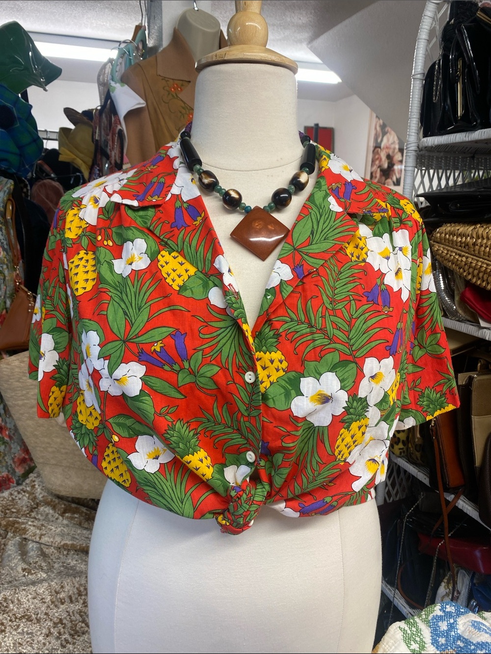 Vintage 70’s plus size- M’Lady -Floral & Pineapple Hawaiian shirt- cotton blend